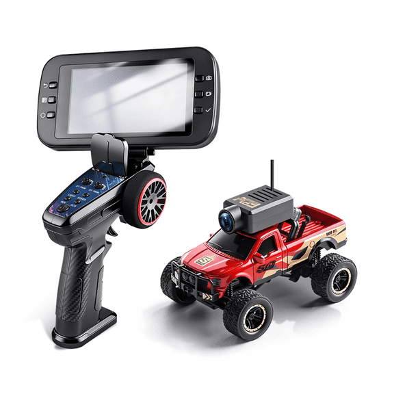 Remote Control Car with Camera, 1/64 Dual Control FPV RC Car with Screen, Lights & Speed Adjustable for Adults Gifts(Red)