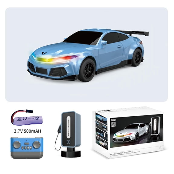 Remote Control Car with Charging Pile, Simulation New Energy Electric Sports Car Model, RC Toy, Blue