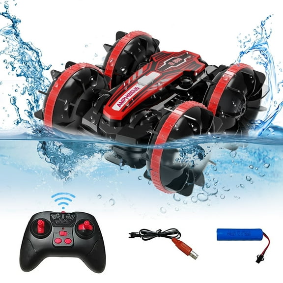 Remote Control Cars,2.4GHz Waterproof RC Stunt Car Toys,4WD Land Water 2 in 1 RC Boat,Gifts for 3 4 5 6 7 8+ Year Old Boys Kids