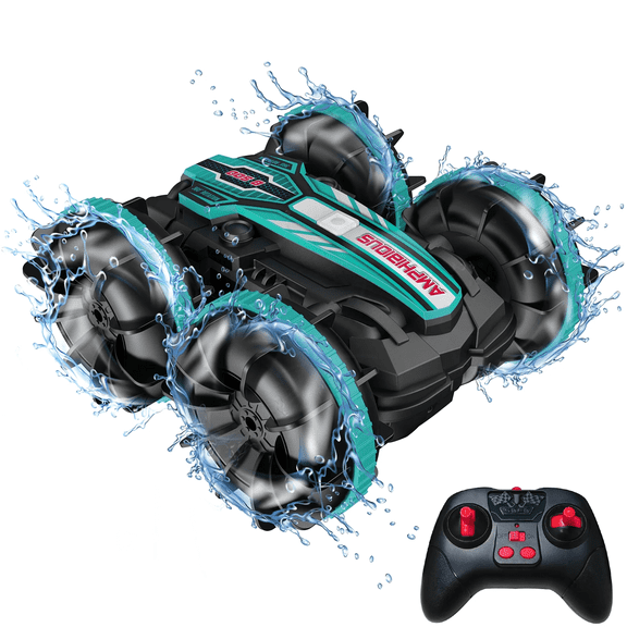Remote Control Car, 4WD Off Road Stunt Car Toy, 2.4GHz Amphibious 2 in 1 Remote Control Cars for Kids Adult - Green