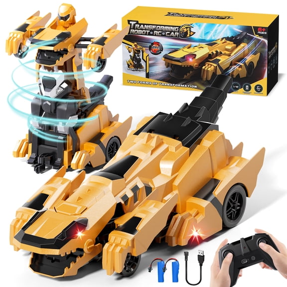 Remote Control Cars, Dinosaur Transform RC Cars, Transforming Toys with Cool Light, 360 Rotation One Button Deformation Car Toy, Birthday Gifts for Boys 5-7 8-12 Years Old