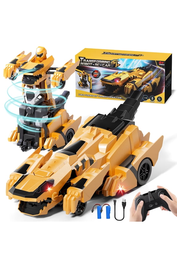 Remote Control Cars, Dinosaur Transform RC Cars, Transforming Toys with Cool Light, 360 Rotation One Button Deformation Car Toy, Birthday Gifts for Boys 5-7 8-12 Years Old