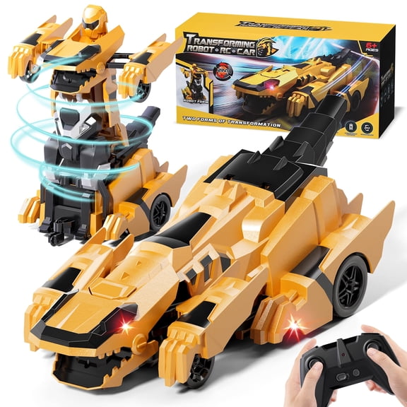 Remote Control Cars, Dinosaur Transform RC Cars, Transforming Toys with Cool Light, 360 Rotation One Button Deformation Car Toy, Birthday Gifts for Boys 5-7 8-12 Years Old