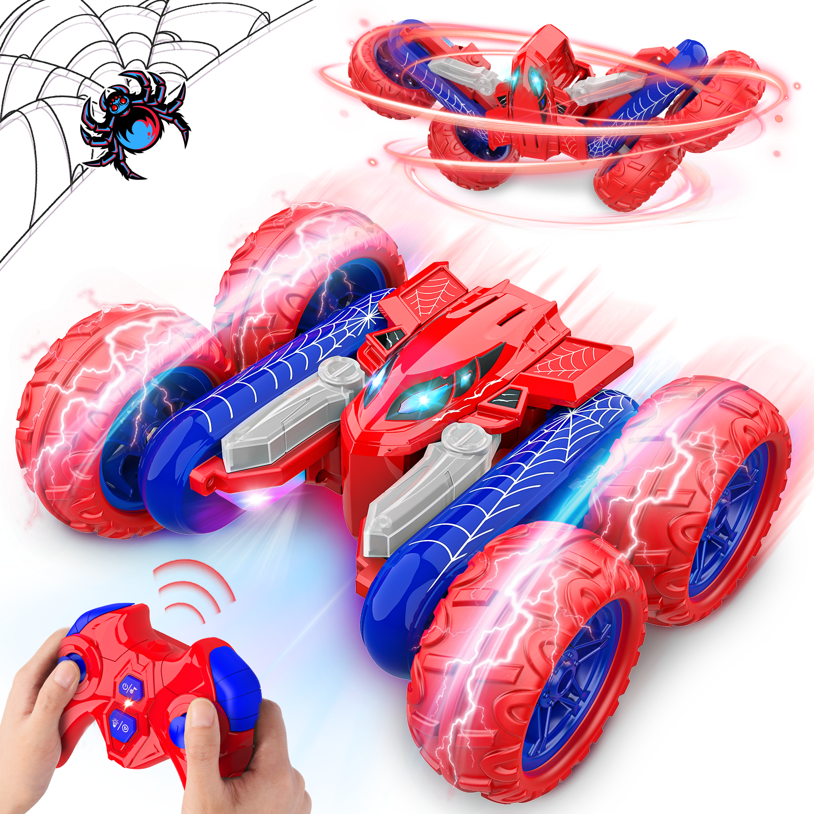 Remote Control Cars for Kids, Rotating Stunt RC Cars with Light, Double ...