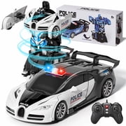 Remote Control Cars, Police Car Toy, Transform RC Cars, Transforming Toys with Cool Light, 360 Rotation One Button Deformation Car Toy, Birthday Gifts for Boys 5-7 8-12 Years Old