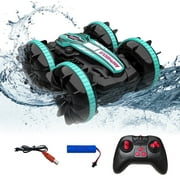 Remote Control Cars, 4WD off Road Stunt Car 2.4GHz Land Water 2 in 1 Remote Control, RC Cars for Kids Boys-Green