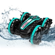 VILINICE Rechargeable Water-Resistant Remote Control Car for Land & Water, Double-Sided Stunt Car, 2H, Up to 9.3 mph, Green