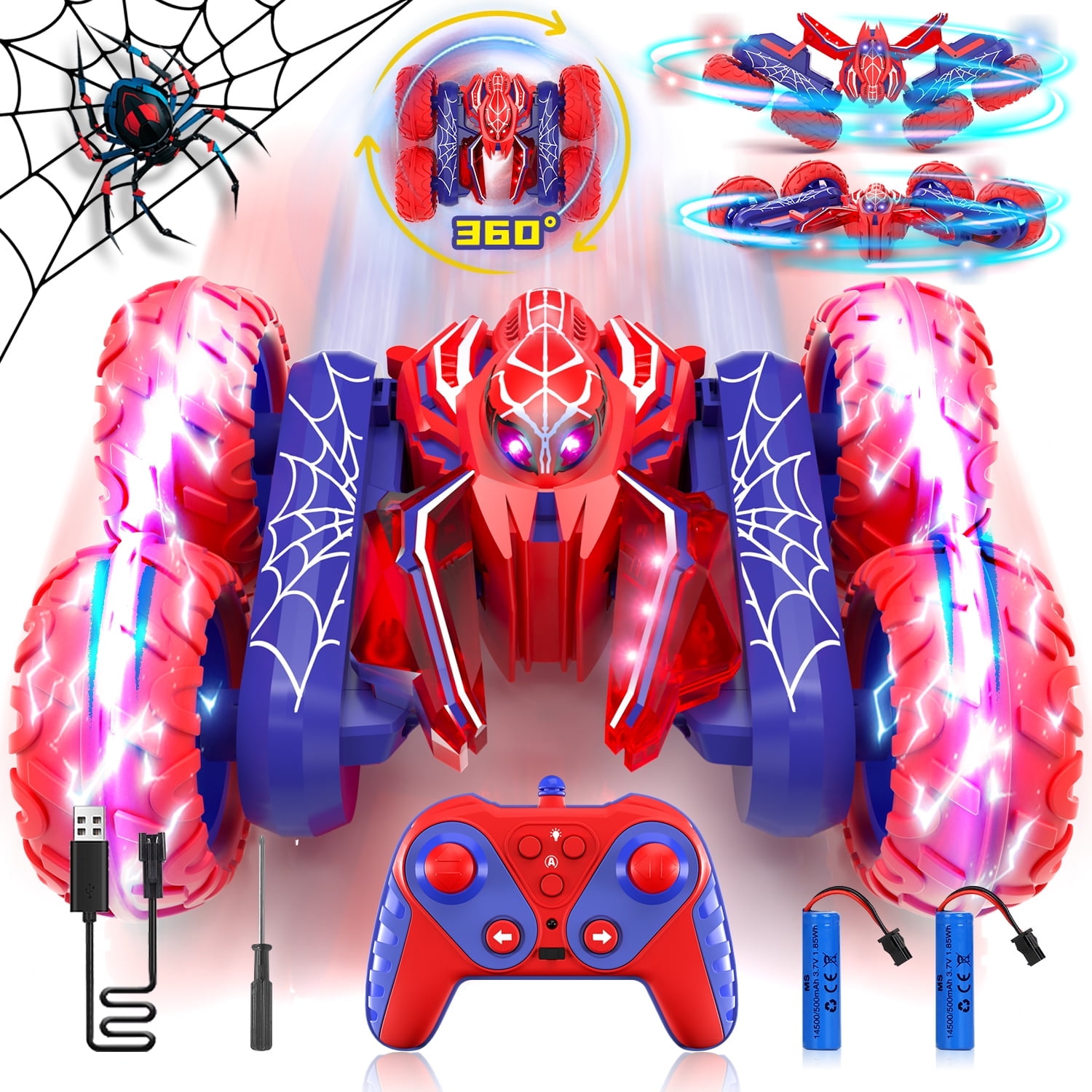 Remote Control Cars, RC Cars Toys for 5 6 7 8 9 10 Year Old Boys Girls, 2.4Ghz Fast Rotating RC Stunt Car, Double Sided Tornado Race Car with Lights for Boys Kids Age 8-12 Outdoor Toys Birthday Gifts