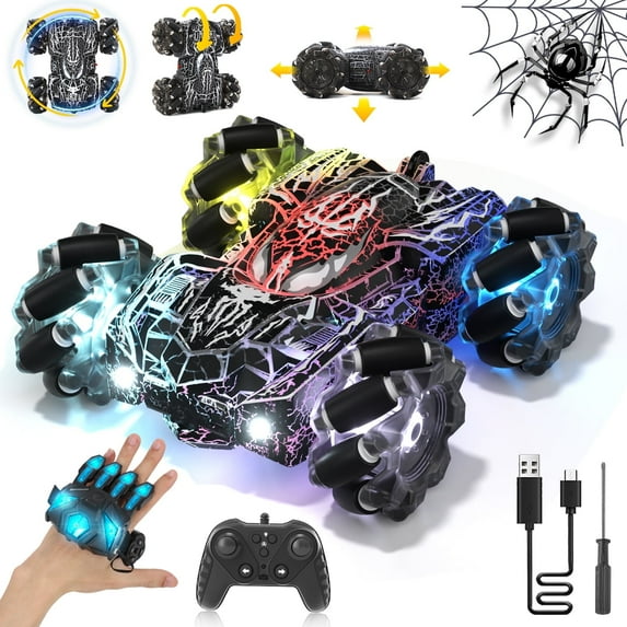Remote Control Cars, RC Cars Toys for 5 6 7 8 9 10 Year Old Boys Girls, Gesture Sensing RC Stunt Car, Double Sided Race Car with Cool Lights for Boys Kids Age 8-12 Outdoor Toys Birthday Gifts