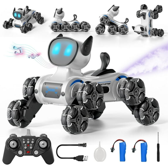 Remote Control Cars, Robot Dog Toy for Kids, RC Robot Toys for 7 8 9 10 11 12 Year Old Boys Toy, 2.4Ghz Fast Stunt, Robot Dog RC Cars for Age 8-12 Outdoor Toys w/Light & Smoke, Perfect Gift for Boys