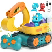 Remote Control Cars for Toddlers, Remote Control Toys, Rechargeable RC Cars for Toddler Toys 2-3, Construction Vehicle Dinosaur Toys for Ages 2-4 with Sounds & Music, 2 3 4 5 Year Old Boy Toys