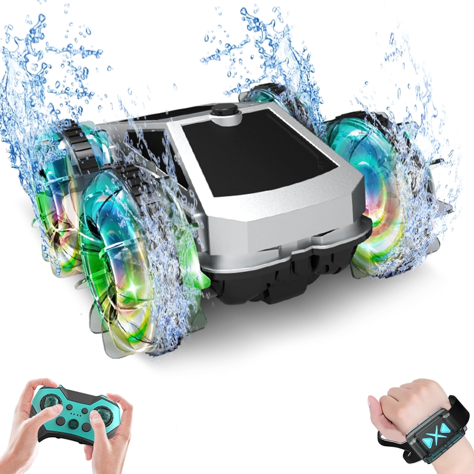 UUGEE Remote Control Car Car Toys for Boys, 2.4 GHz 4WD Amphibious RC Car Boat, 360°Rotation RC Truck Stunt Cars with LED Lights, Christmas Birthday Gifts for 8 9 10 Kids Girls
