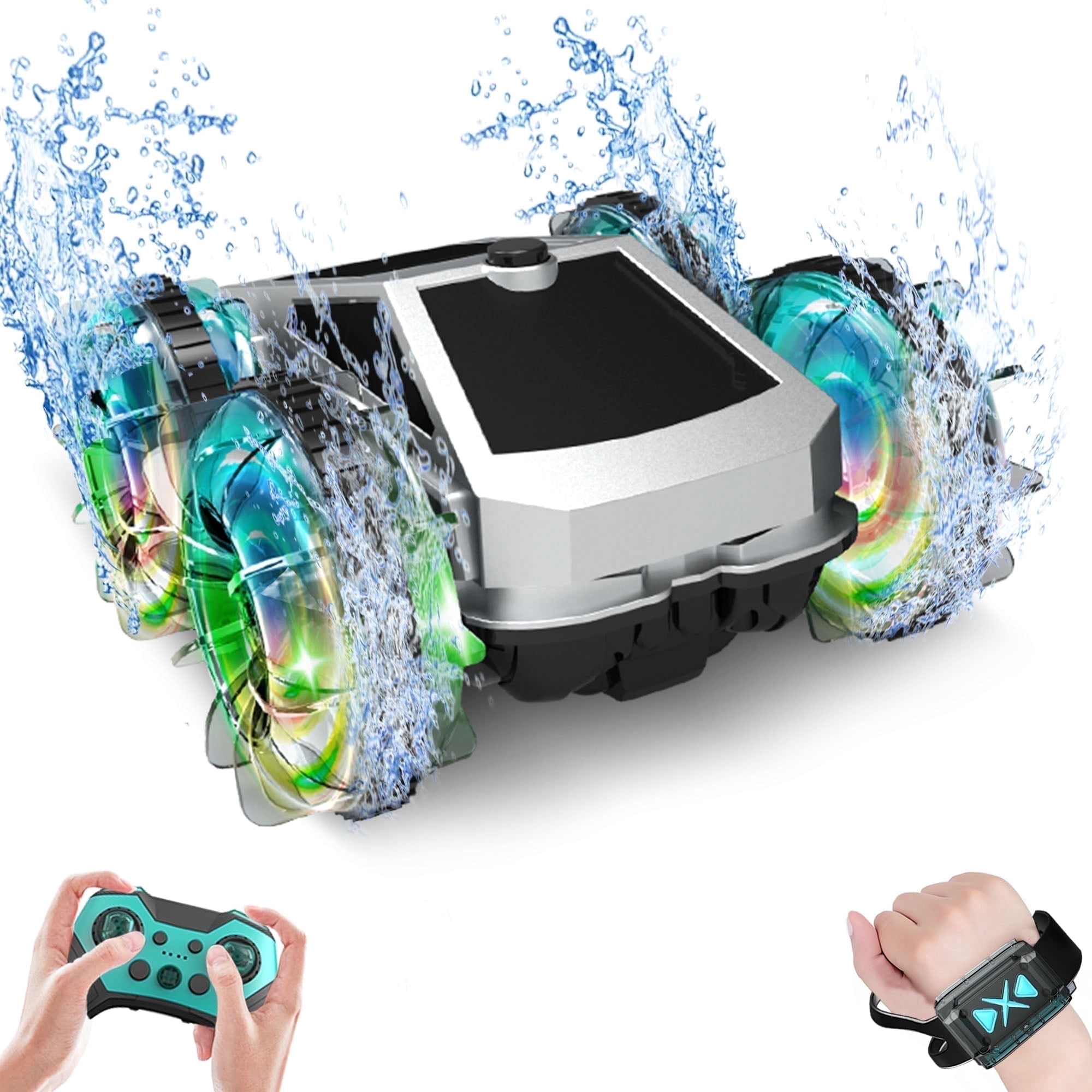 UUGEE Remote Control Car Car Toys for Boys, 2.4 GHz 4WD Amphibious RC Car Boat, 360°Rotation RC Truck Stunt Cars with LED Lights, Christmas Birthday Gifts for 8 9 10 Kids Girls