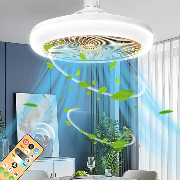 Remote Control Ceiling Fan Light E27 Base Three Speed Three Light Levels Timer Aromatherapy Attachment Study Bedroom Living Room(Yellow)