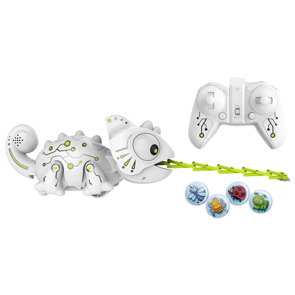 Remote Control Chameleon Toy With Tongue Action Interactive Pet Kids White