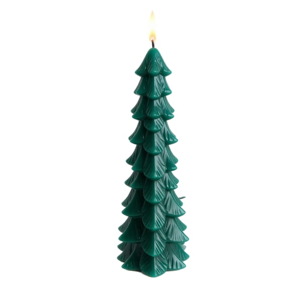 Remote Control Christmas Tree Shaped Flameless LED Candle, Embossed Paraffin Wax Pine Tree Light with Golden Metal Holder, Battery Operated Flickering Tabletop Ornament for Xmas Home & Party Layout,A
