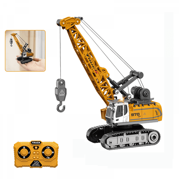 Remote Control Construction Crane Crawler 1/64 Truck Toys with 3 Speed, Lights & Sound for Kids Age 3 4-7 8 9 10 Christmas Birthday Gifts