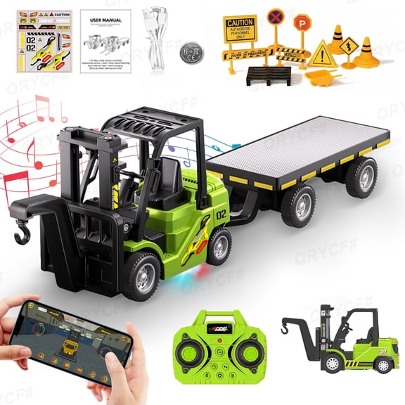 1/64 RC Forklift Toy Mini Remote Control Forklift Truck with Lights & Sound, 2 in 1 RC Construction Vehicles for Boys Christmas Birthday Gifts