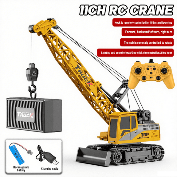 Remote Control Crawler Crane for Boys,11-Channel 2.4GHz RC Construction Crane Toy for Kids Age 3-10