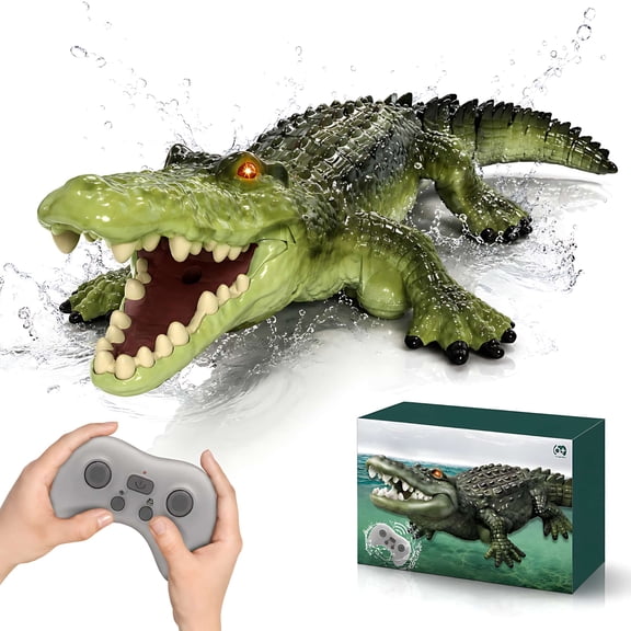 Remote Control Crocodile Toy with Alligator Design LED Eyes USB Rechargeable RC Boat for Pool Bathtub Water Play for Boys and Girls Ages 6+
