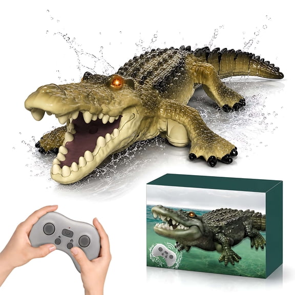 Remote Control Crocodile Toy with Alligator Design LED Eyes USB Rechargeable RC Boat for Pool Bathtub Water Play for Boys and Girls Ages 6+