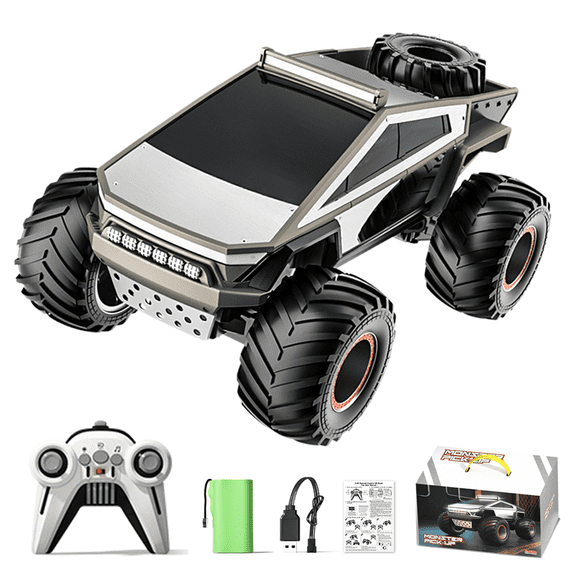 Remote Control Cyber Pickup 4WD RC Off-Road Truck, 2.4GHz All Terrain Remote Control Stunt Car with Dual Spray, LED Lights & 45 Mins Runtime