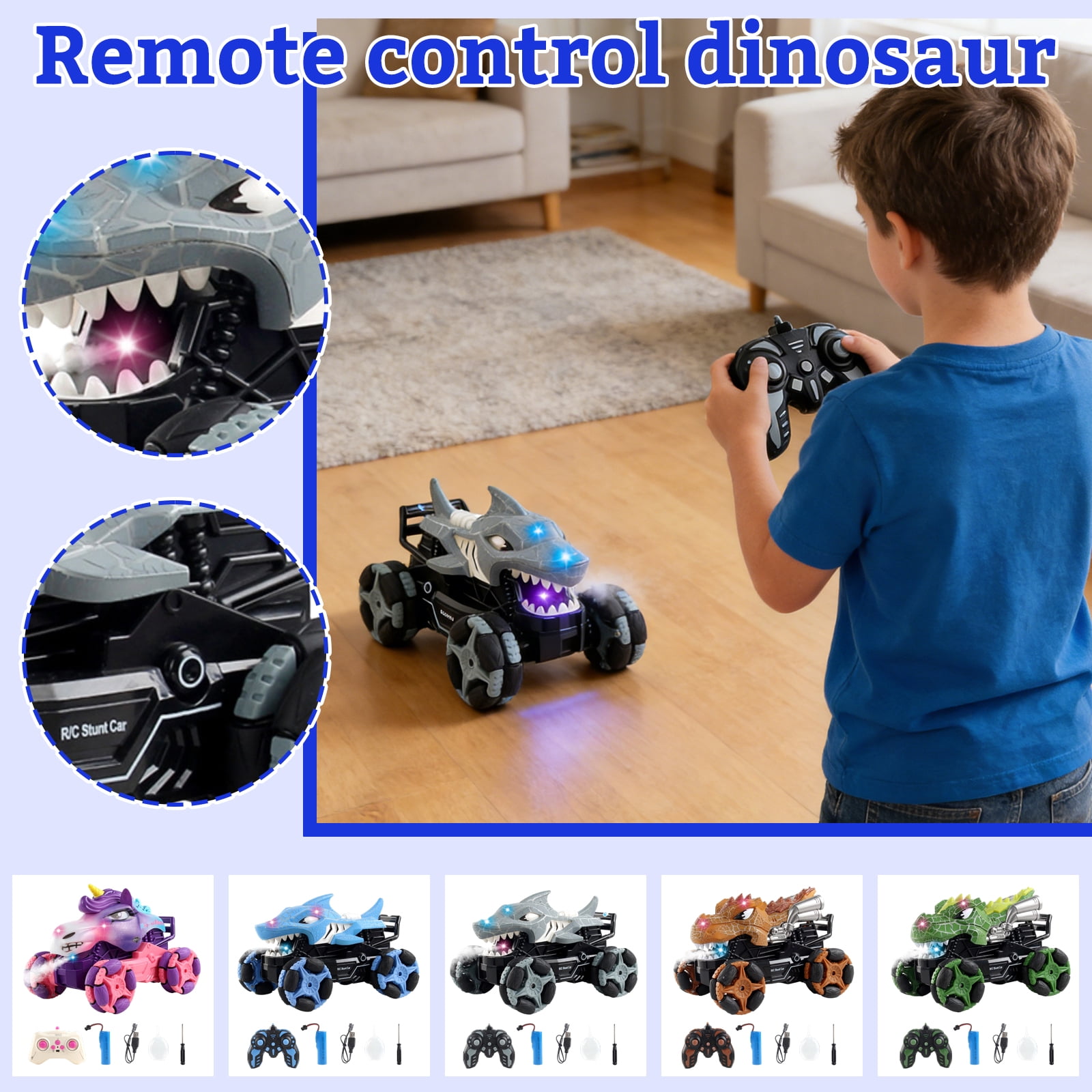 Remote Control Dinosaur Car For Men - Rechargeable RC Dinosaur Toy with Lights and Sounds - Birthday Gift Electric/Robot Dino Vehicle, A, 1Pcs