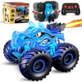 thumbnail image 1 of Remote Control Monster Truck for Kids, 2.4GHz RC Car with 360° Stunts, Spray Mist, LED Lights & Sounds, All Terrain Off-Road Vehicle, Birthday Gift for Boys & Girls Ages 3+（blue）, 1 of 6