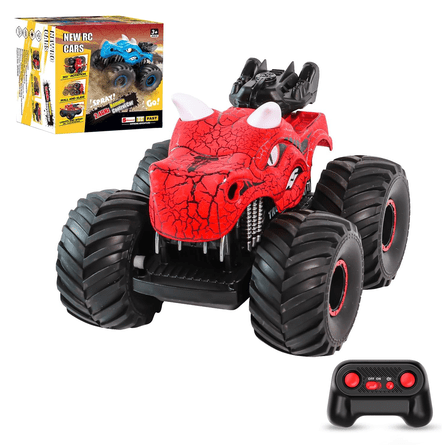 Remote Control Dinosaur Car,Monster Truck Toy with Spray,Glowing,Flipping Features,Indoor and Outdoor remote control toys for children