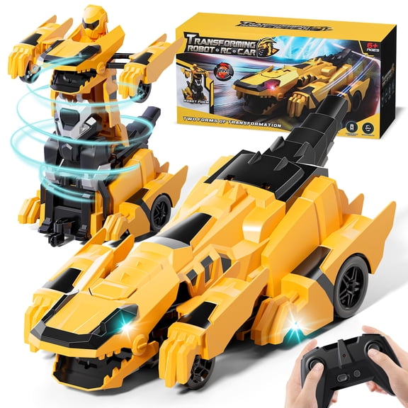 Remote Control Dinosaur, Dinosaur Transform RC Cars, 2.4Ghz Remote Control Car with Light & 360 Rotation One Button Deformation, Dinosaur Toys, Remote Control Car for 3 4 5 6 Year Old Boys Girls