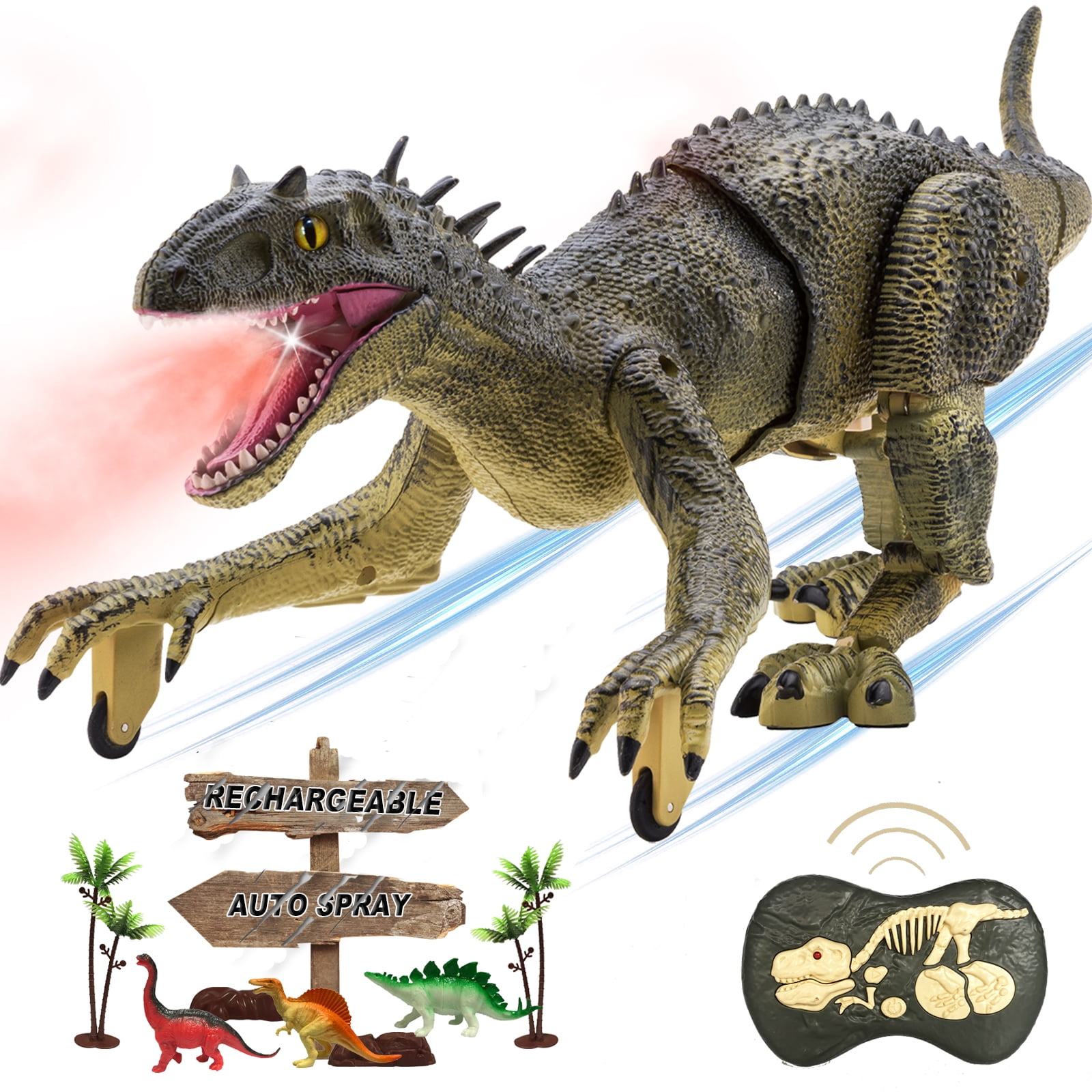 Contixo Remote Control Dinosaur Toy, Light Up Infrared RC Electronic Pet T-Rex  Dinosaur, Features Walking, Roaring, and Spraying, Gift for Boys 3+ - DB1 