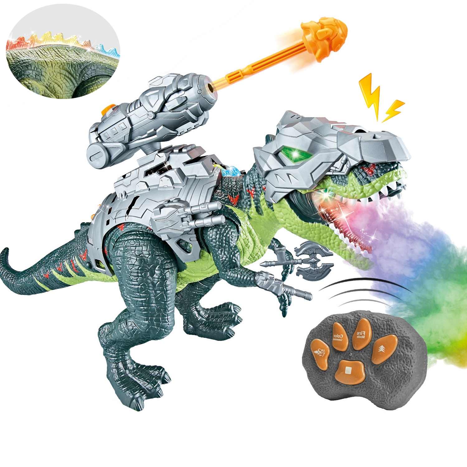Remote Control Dinosaur,Large Walking Dinosaur Toy with Seven Colors Spray & Realistic Sounds,Wearing Mechs & Weapons,Walking Tyrannosaurus Rex for Boys 5-7,Gifts for Birthday or Christmas