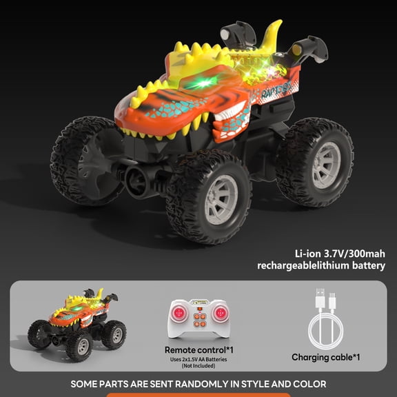 Remote Control Dinosaur Monster Truck Toy, 2.4GHz RC Stunt Car with LED Lights, 360° Spins & Upright Walking, All-Terrain Off-Road, Educational Gift for Kids Ages 3+