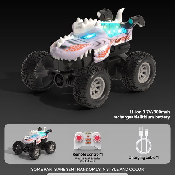 Remote Control Dinosaur Monster Truck Toy, 2.4GHz RC Stunt Car with LED Lights, 360° Spins & Upright Walking, All-Terrain Off-Road, Educational Gift for Kids Ages 3+