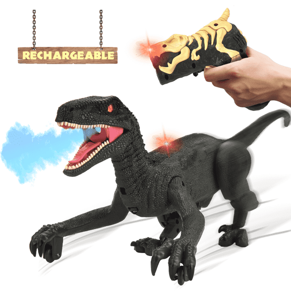 Remote Control Dinosaur Toy for Kids Ages, Auto Mist Spraying RC Indicator LED Light