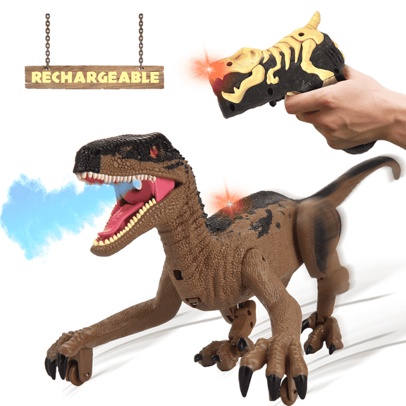 Remote Control Dinosaur Toy for Kids , Auto Mist Spraying RC Indicator LED Light