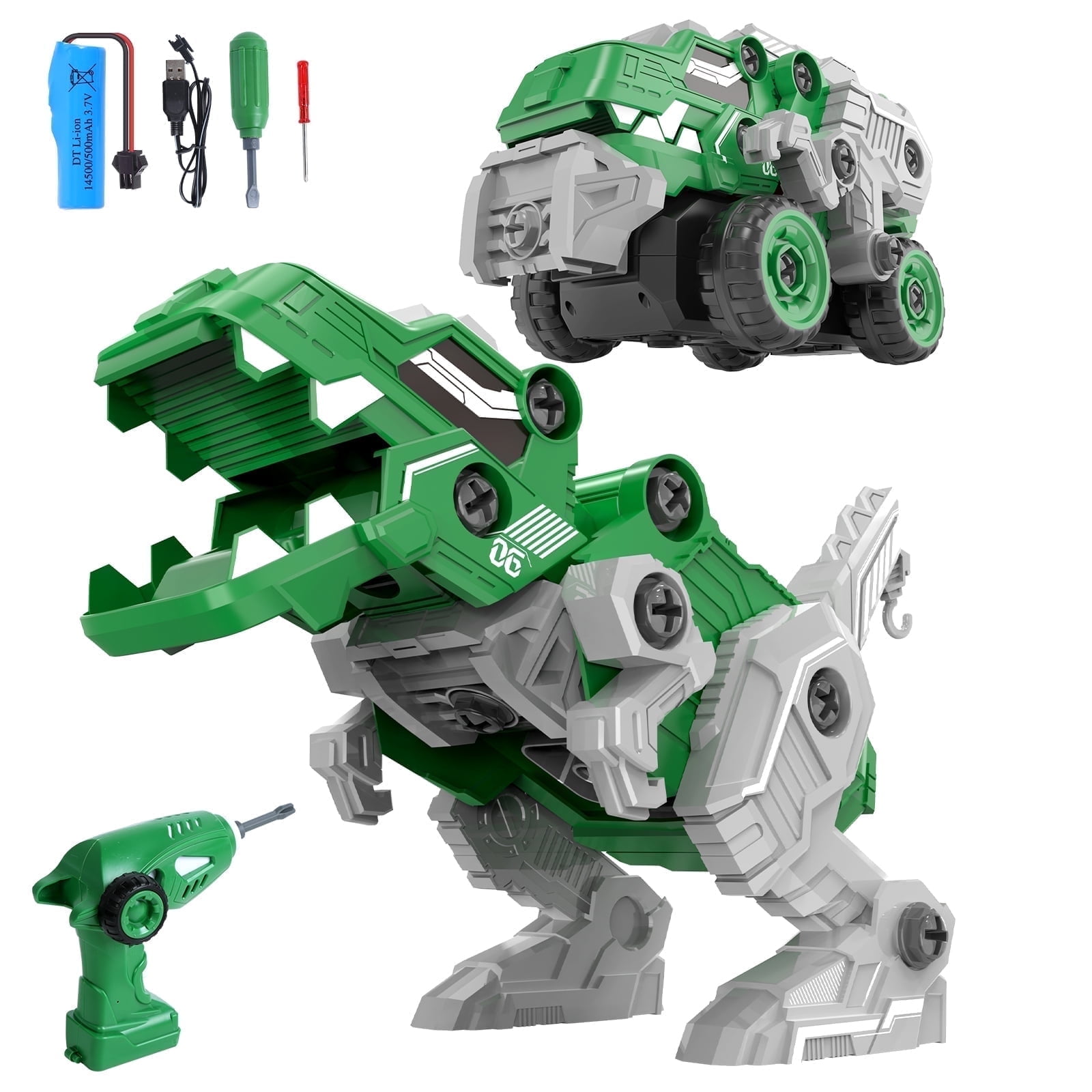 Remote Control Dinosaur Toys, 2 in 1 STEM Take Apart Car for Boys 3 6 Years Old, with Electric Drill for Kids, Christmas Birthday Gift
