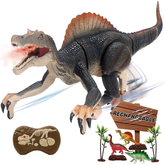 Remote Control Dinosaur Toys for Boys Electronic RC Spray Raptor Toy 2.4Ghz Walking Roaring Jurassic Spinosaurus Realistic 18.1" Dino Rechargeable
