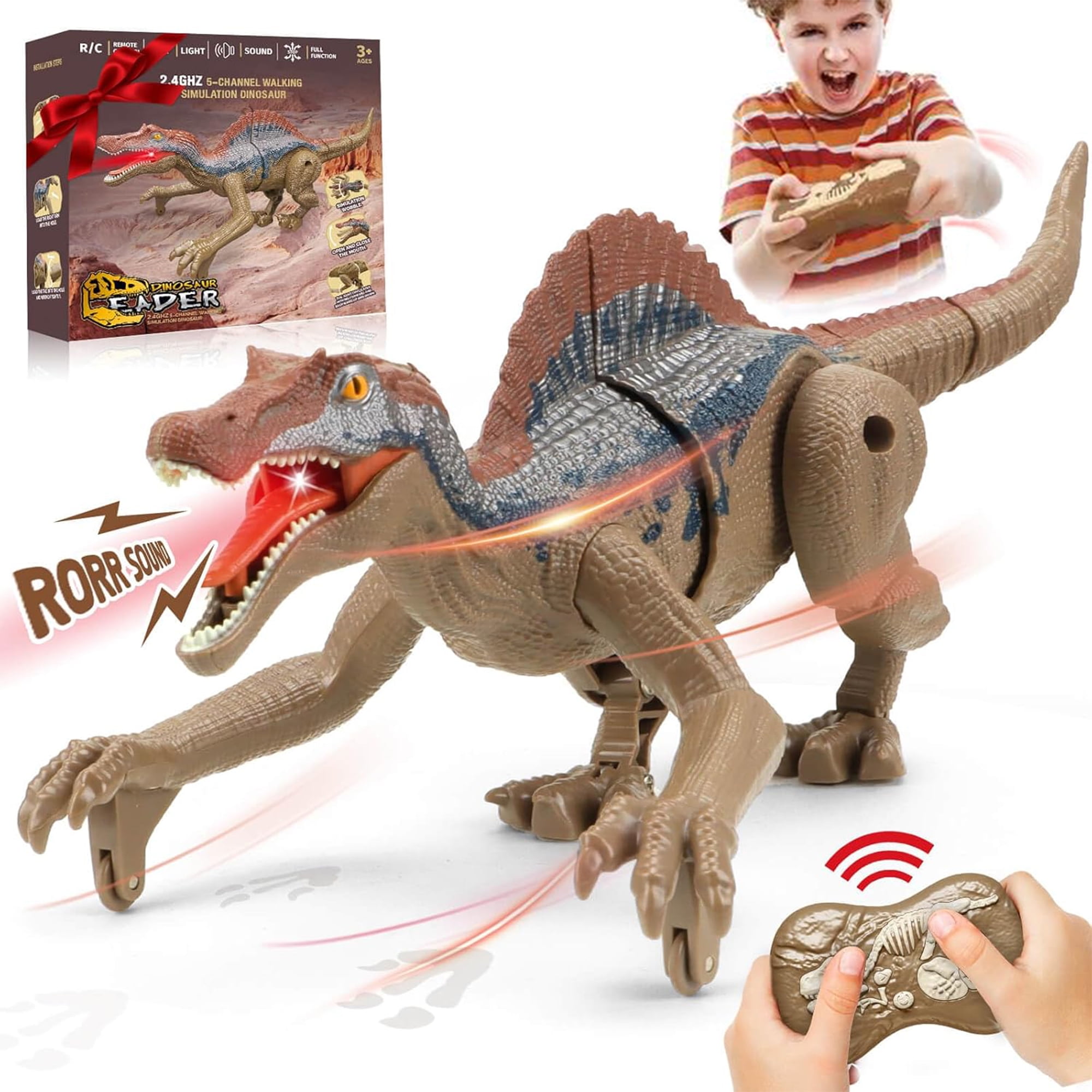 Remote Control Dinosaur Toys for Kids 3-5, Rechargeable Walking Robot Dinosaur Jurassic Toys, 2.4GHz RC Dinosaur Toys with Sound and light for Christmas Boys Girls 3+