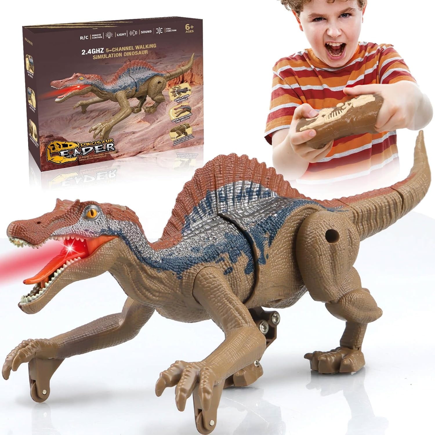 Remote Control Dinosaur Toys for Kids 3-5, Rechargeable Walking Robot Dinosaur Jurassic Toys, 2.4GHz RC Dinosaur Toys with Sound and light for Christmas Boys Girls 3+
