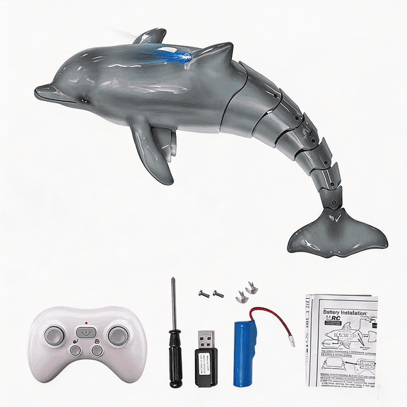 MocNova Remote Control Dolphin Toy 2.4G RC Dolphin with Light,Swimming Pool Toy for Kids Ages 6-12,Christmas and Birthday Gifts,Gray
