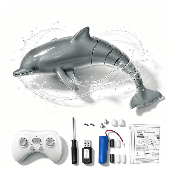 Remote Control Dolphin Toy 2.4G RC Dolphin with Light,Swimming Pool Toy for Kids Ages 6-12,Christmas and Birthday Gifts,Gray
