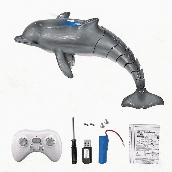 JoyMelo Remote Control Dolphin Toy,2.4G RC Dolphin with Lights for Swimming Pool,Christmas and Birthday Gifts for Kids Ages 6+,Gray