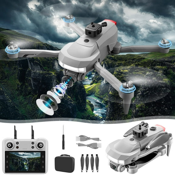 Remote Control Drone V34 Quadcopter with Screen, GPS Brushless Motor Stable Flight, Obstacle Avoidance and Long Battery Life for Beginners Teens Adults Outdoor Fun