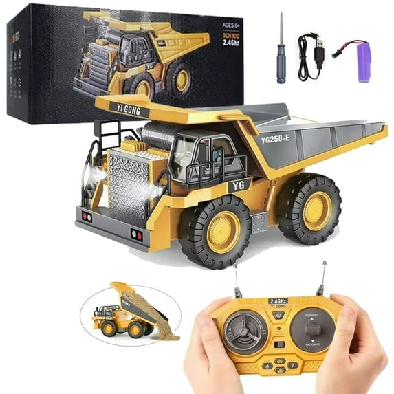 Remote Control Dump Truck,RC Truck Toy, 1:20 Scale RC Construction Vehicles Toy, Rechargeable 2.4Ghz RC Construction Vehicles Truck Toy with Lights and Sounds, RC Dump Truck Birthday Gifts
