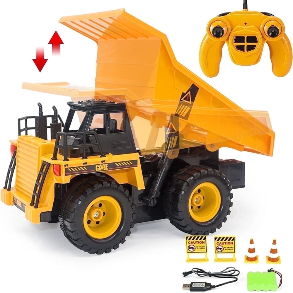 Remote Control Dump Truck Car Toys for Kids Rechargeable RC Construction Vehicle Cars with Light Music for 6+ YO Boys Gifts