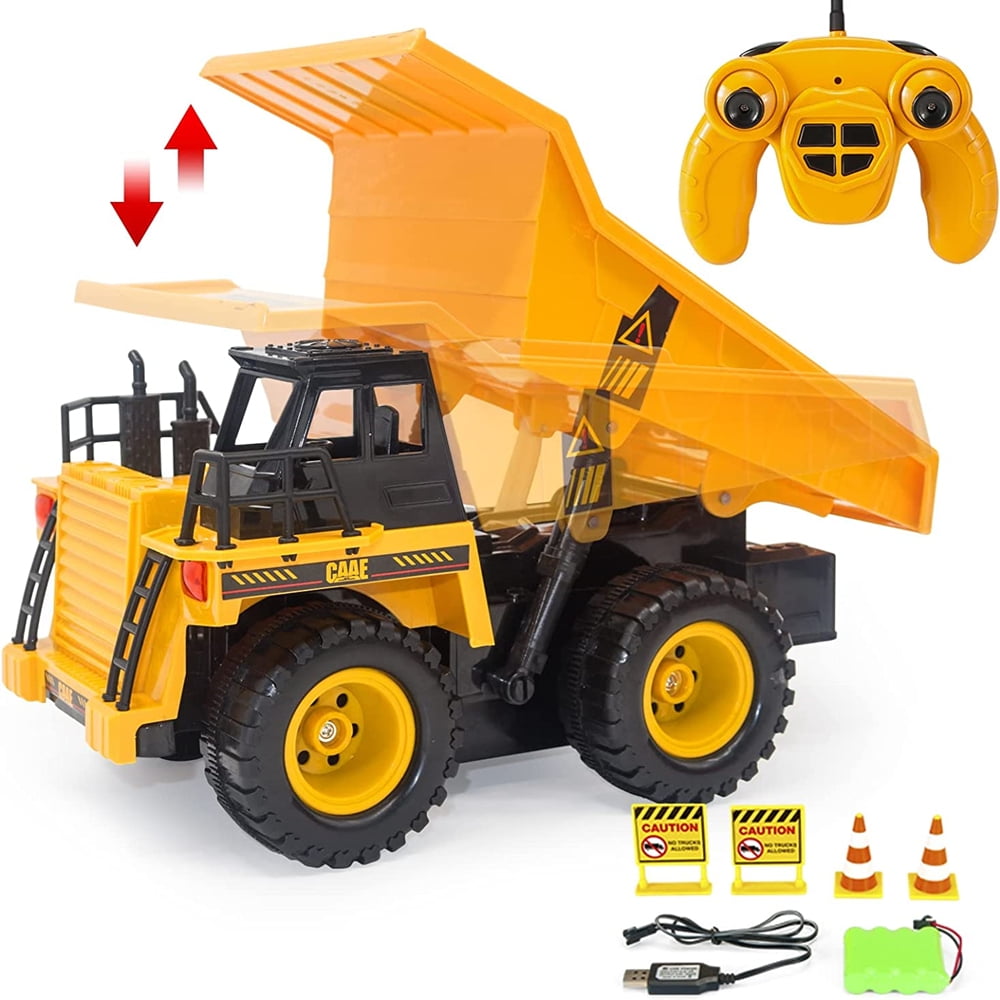 Remote Control Dump Truck Toy for Kids, 122 Scale 4WD RC Construction Vehicle Truck with Light