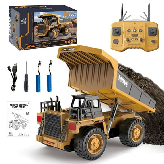 Remote Control Dump Truck Toys,13 Channel 4WD RC Construction Toy Vehicles with Sounds & Lights, 2 Batteries,Christmas Birthday Gifts for Boys Kids Age 3+
