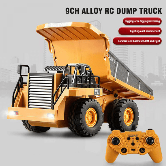 Remote Control Dump Truck for Kids, 2.4G RC Construction Vehicles with Lights & Rechargeable Battery for Boys Girls Christmas Birthday Gifts