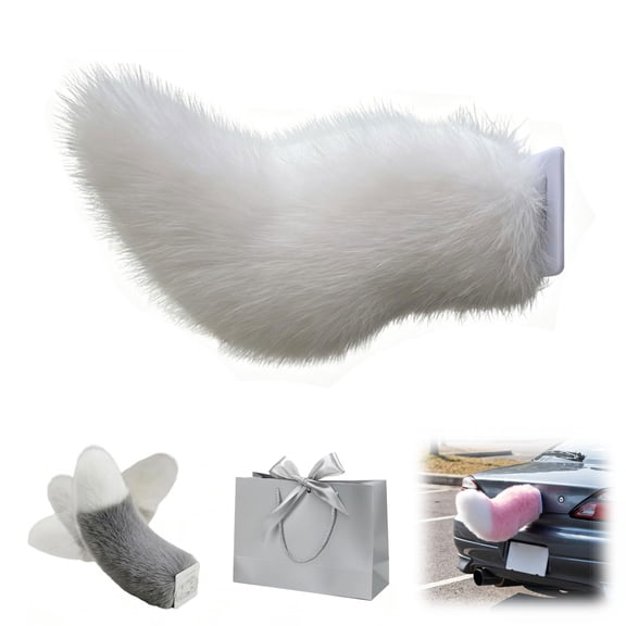 Remote Control Electric Car Tail – Adorable Fluffy Cat Tail for Car, Rechargeable Wagging Action, USB Powered, Universal Fit for Trunk Bumper Decoration(White1pcs)